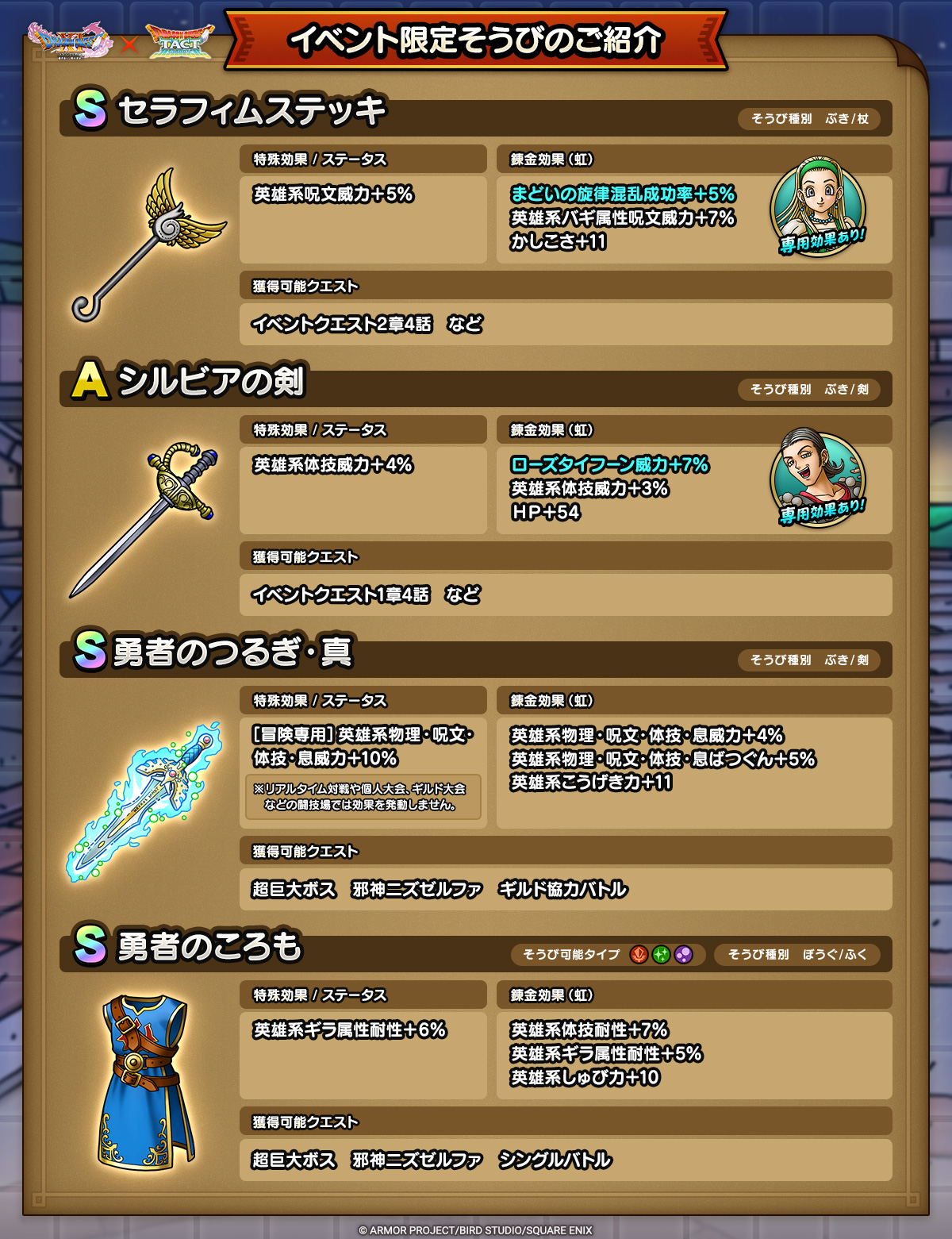 ドラクエタクトのイベント「真・ドラゴンクエストXIイベント - 第1弾」のそうび紹介